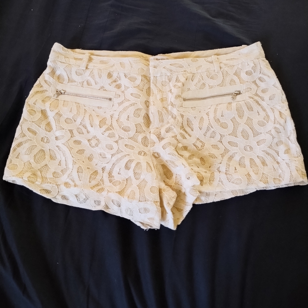 RACHEL Rachel Roy Women's Ivory Lace Flat Front Zip Pockets Dress Shorts